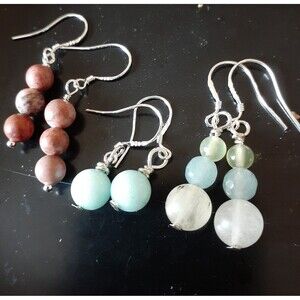 gemstone earrings 3 pair new handmade natural stone jewelry turquoise brown
